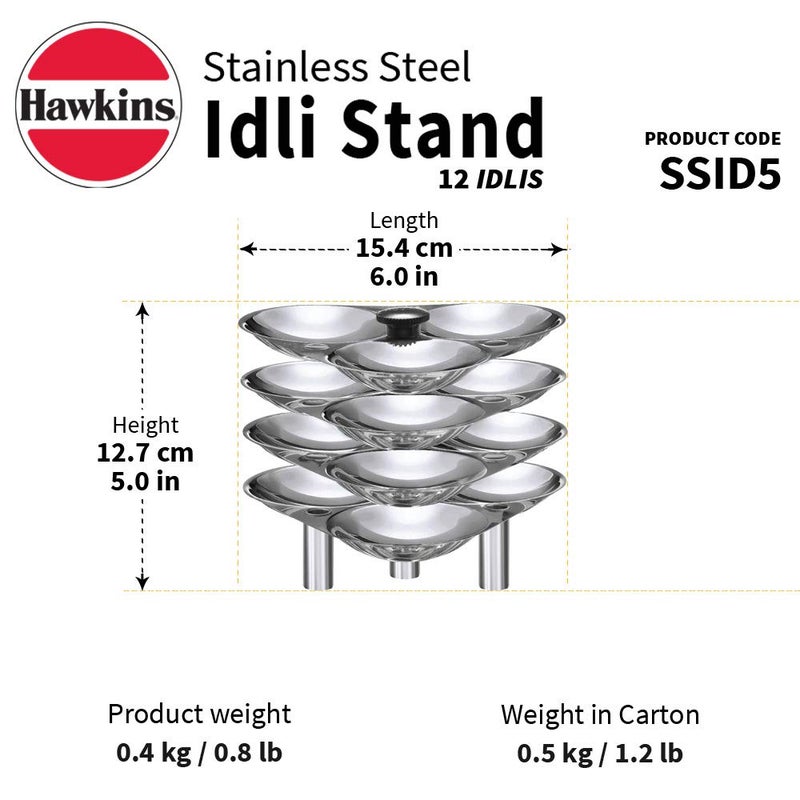 Hawkins Stainless Steel Idli Stand - 12 Idlis, (For 5 Litre and bigger Pressure Cooker), Silver (SSID5) - Image 3