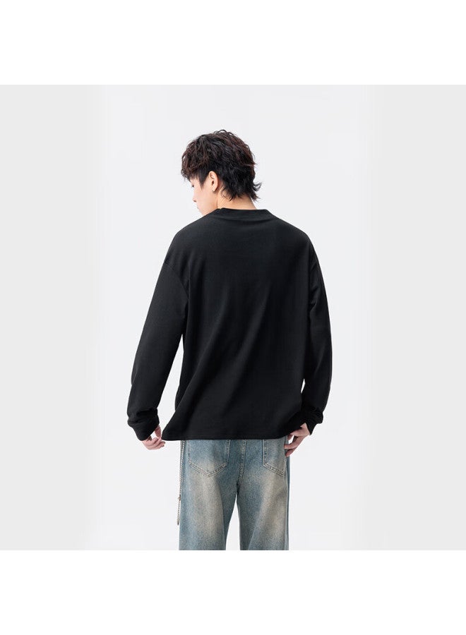 Izexx Heavyweight Men's T-shirt Spring Loose Casual Crew Neck Base Layer Sweatshirt Casual Top Zad03 Black 2XL - Image 4