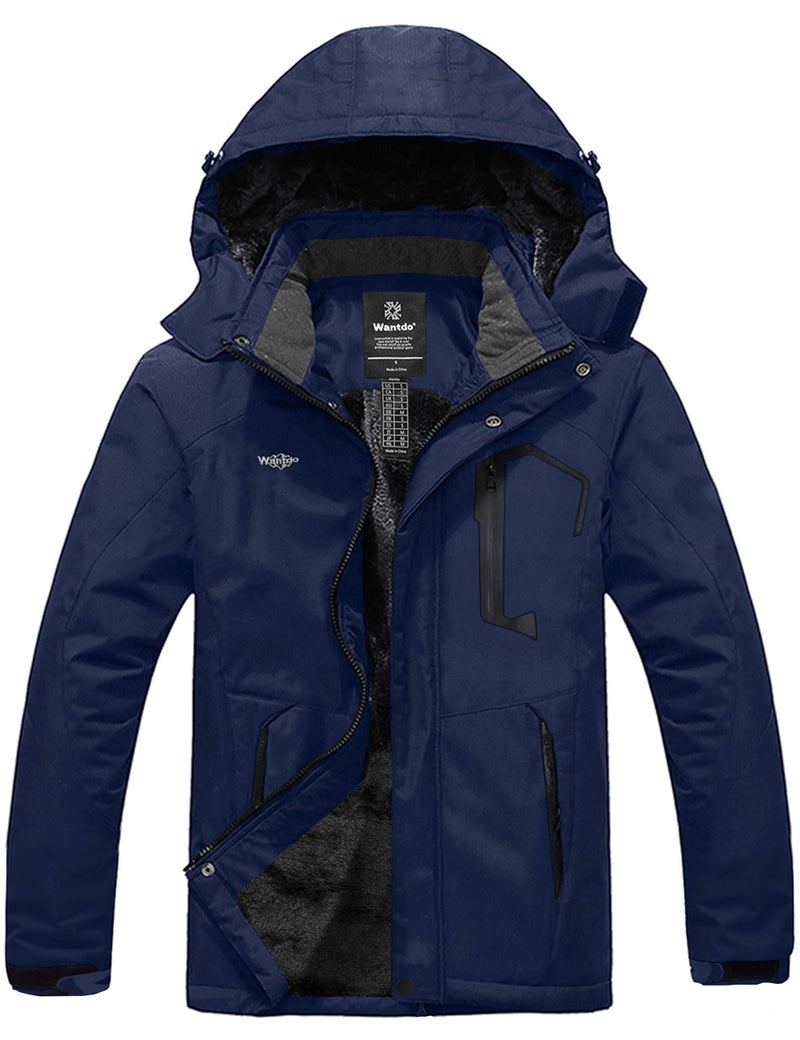 wantdo Men's Waterproof Ski Jacket Windproof Parka Warm Snowboard Jacket Navy L