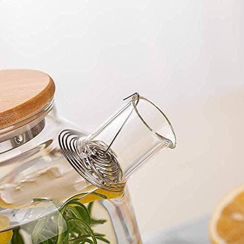KHOLAD Glass Kettle 1 Teapot Wooden Lid with 1 Wooden Tray and 4 Tea Cup Tableware Serving Set Heat-Resistant Glass Hot Water Bottle Flower Brewed Loose Leaf Tea Filter Spout - 1000ml - Image 3