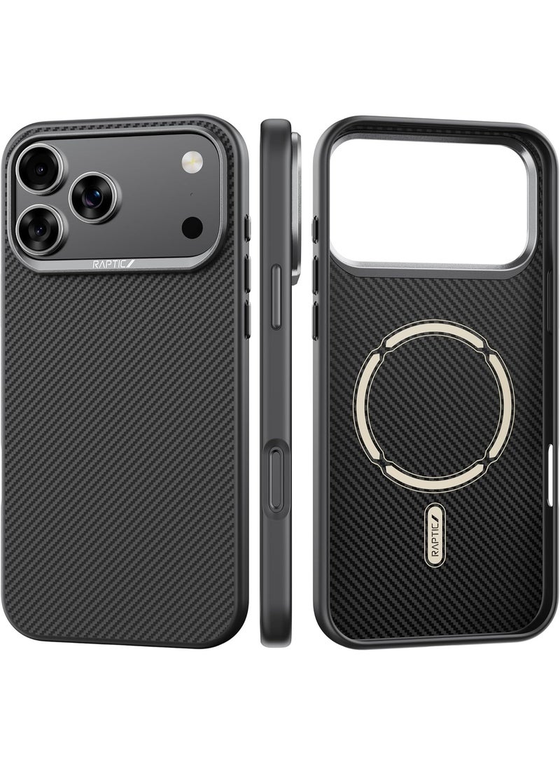 RAPTIC غطاء أراميد مزدوج لجهاز آيفون 17 برو ماكس [متوافق مع MagSafe] غطاء من ألياف أراميد 1500D [مختبر ضد السقوط بارتفاع 13 قدم] حماية هجينة مع واقي صدمات TPU - أسود كلاسيكي - Image 1