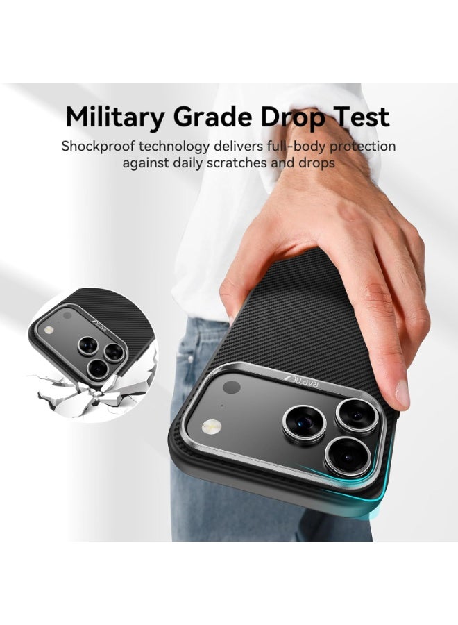 RAPTIC غطاء أراميد مزدوج لجهاز آيفون 17 برو ماكس [متوافق مع MagSafe] غطاء من ألياف أراميد 1500D [مختبر ضد السقوط بارتفاع 13 قدم] حماية هجينة مع واقي صدمات TPU - أسود كلاسيكي - Image 2