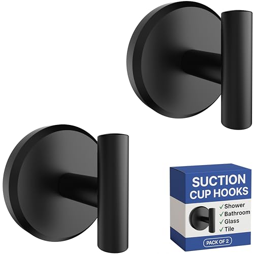 HOME SO Suction Cup Hooks T Shape (2 or 4 Pack) (Matte Black, 2, Count) - Image 1