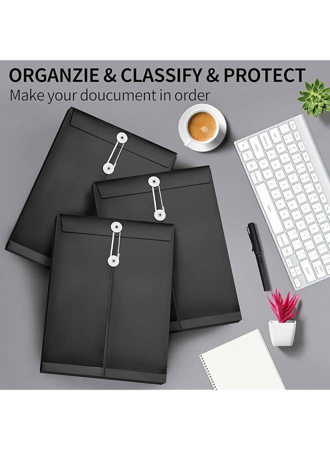 erorex Document Folder With String Closure 12 Pack A4 Plastic Wallets Folders Plastic Folders A4 Envelope Folder Jacket Document Letter For Office School Home Black - Image 2