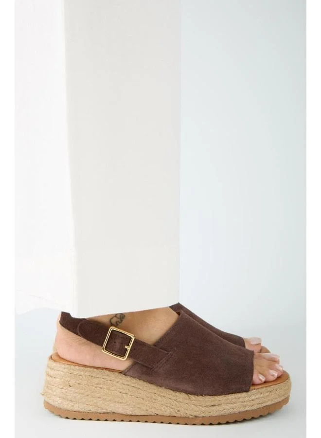 Penny Women's Genuine Leather Belt Buckle Brown Sandal.