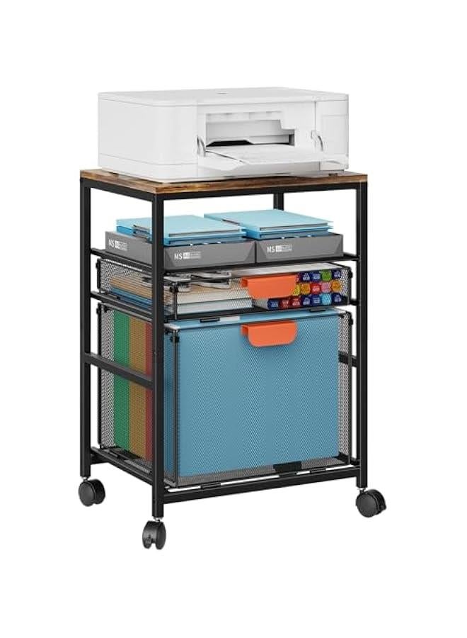 Arabest Rolling File Cart with Handle, Mobile File Cabinet on Lockable Wheels, Office Filing Cabinet Organizer, Printer Stand with Hanging File Folder Organizer for Home Office - Dark Brown  - Image 1