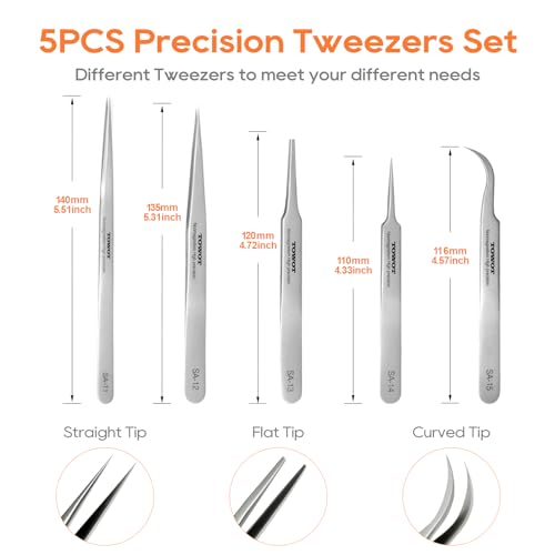 TOWOT Precision Tweezers, Stainless Steel Pointed Tweezers for Craft, Electronics, Soldering, Experimental Work, Jewelry-Making, Non-Magnetic Industrial Tweezers by TOWOT - Image 4