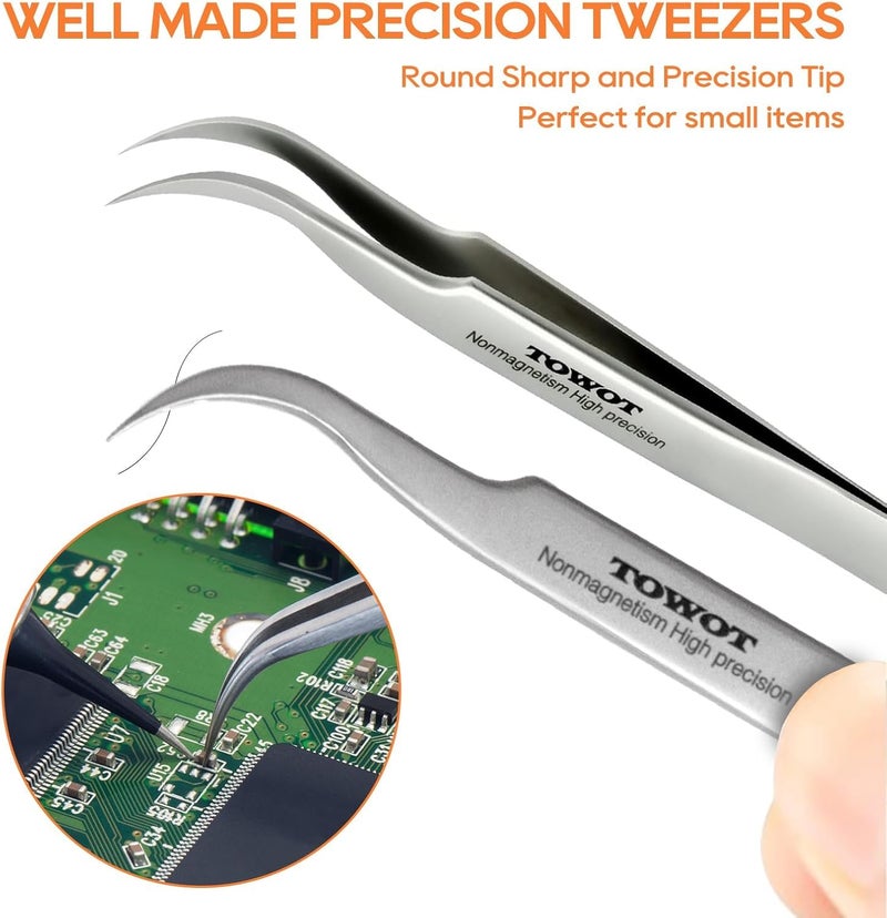 TOWOT Precision Tweezers, Stainless Steel Pointed Tweezers for Craft, Electronics, Soldering, Experimental Work, Jewelry-Making, Non-Magnetic Industrial Tweezers by TOWOT - Image 3