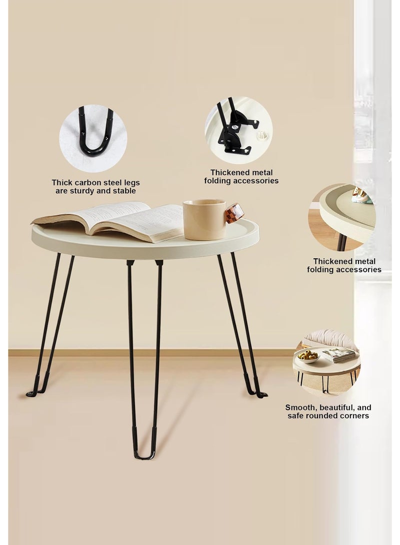 طاولة قهوة قابلة للطي، طاولة قهوة محمولة قابلة للتحريك، طاولات قهوة/شاي دائرية عصرية، طاولة مركزية، طاولة جانبية لغرفة المعيشة، غرفة النوم، أثاث مكتبي، سهلة التركيب، 46 سم، لون أبيض - Image 2
