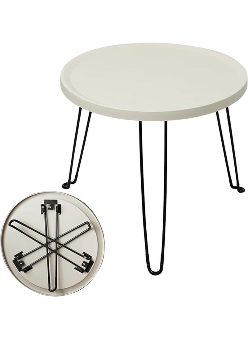 طاولة قهوة قابلة للطي، طاولة قهوة محمولة قابلة للتحريك، طاولات قهوة/شاي دائرية عصرية، طاولة مركزية، طاولة جانبية لغرفة المعيشة، غرفة النوم، أثاث مكتبي، سهلة التركيب، 46 سم، لون أبيض - Image 4