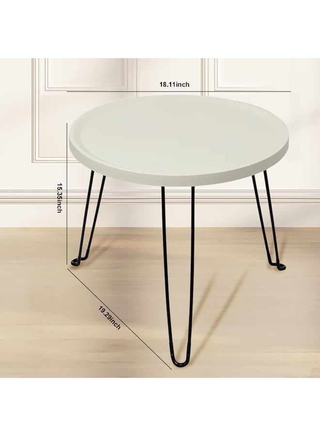 طاولة قهوة قابلة للطي، طاولة قهوة محمولة قابلة للتحريك، طاولات قهوة/شاي دائرية عصرية، طاولة مركزية، طاولة جانبية لغرفة المعيشة، غرفة النوم، أثاث مكتبي، سهلة التركيب، 46 سم، لون أبيض - Image 5