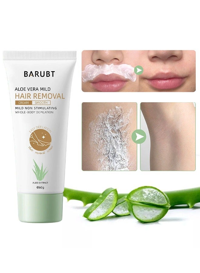 BARUBT Aloe Vera Mild Hair Removal-Mild Non Stimulating Whole-Body Depilation,Painless Depilatory for Sensitive Skin,Moisturizing with Aloe Vera & Vitamin E, For Men & Women 60g - Image 1