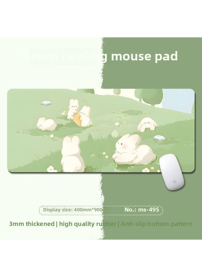 Small Fresh Green Wrist Mouse Pad Oversized Simple Literature Learning Desk Pad For Boys And Girls Children's Table Pad-Color:400x900mm5mm-Pattern:MS-495
