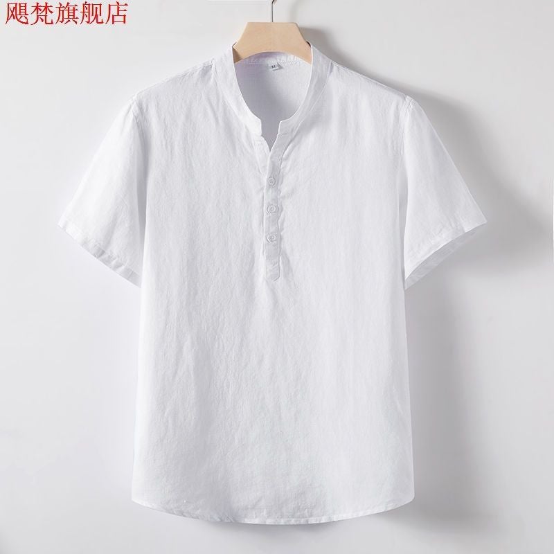 New Pure Linen Short-Sleeved T-Shirt Men'S Summer Chinese Style Loose Thin Top Middle-Aged Casual Half-Sleeved Linen T-Shirt - Image 4