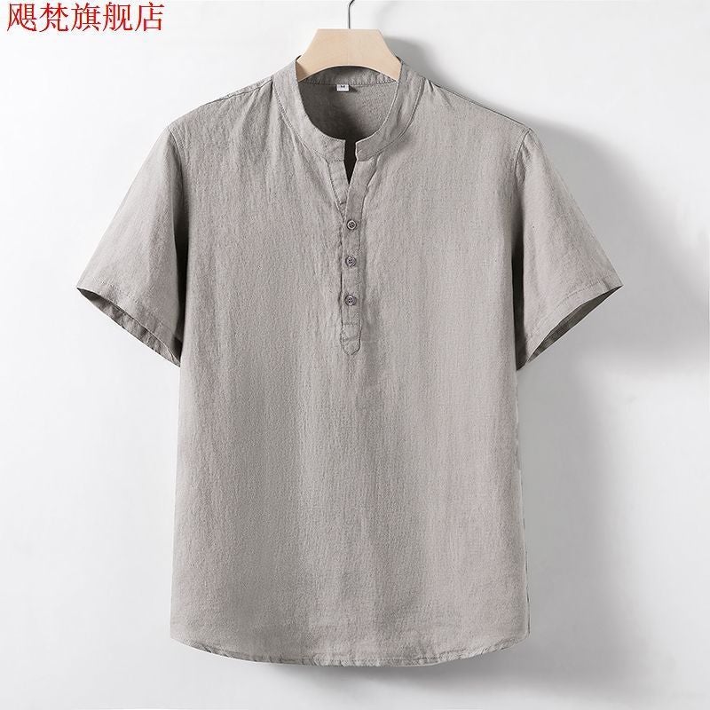 New Pure Linen Short-Sleeved T-Shirt Men'S Summer Chinese Style Loose Thin Top Middle-Aged Casual Half-Sleeved Linen T-Shirt - Image 3