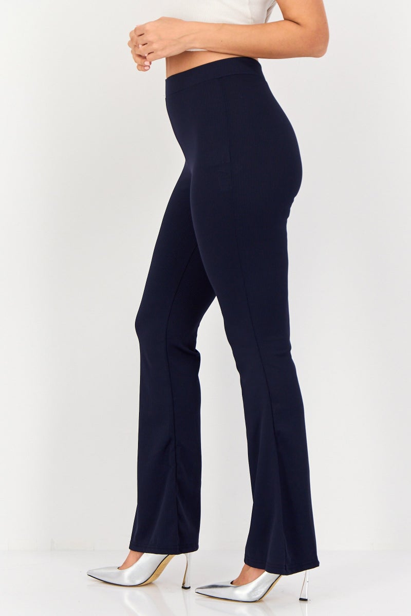 trendyol Women Regular Fit Ribbed Flared Pants, Navy - Image 2