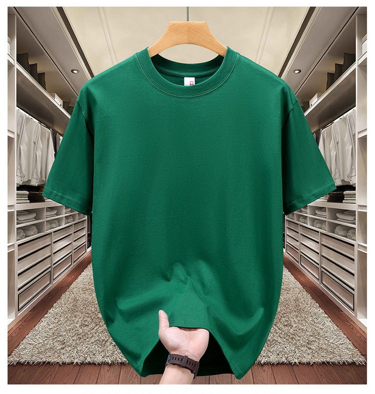 Heavy cotton T-shirt logo summer short sleeve overalls solid color round neck large size shirt jacket wholesale generation grass green