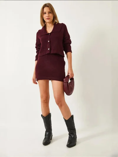 Bianco Lucci LUCCI Buttoned Shawl Collar Knit Co-Ord Set