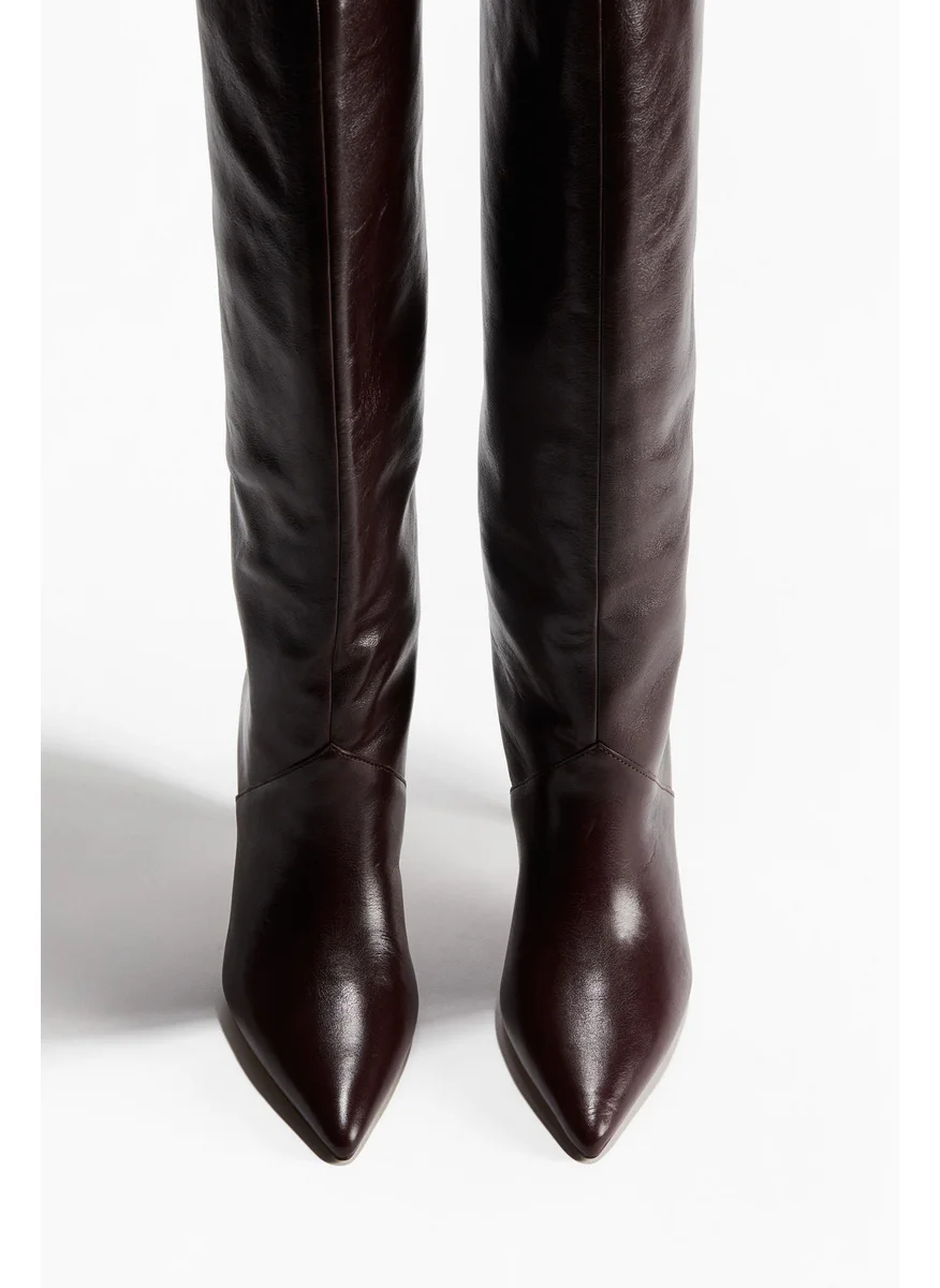 H&M Pointed Knee-High Leather Boots