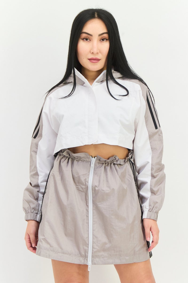 Adidas Women Sportswear Fit Long Sleeve Outdoor Detachable Jacket, White - Image 1