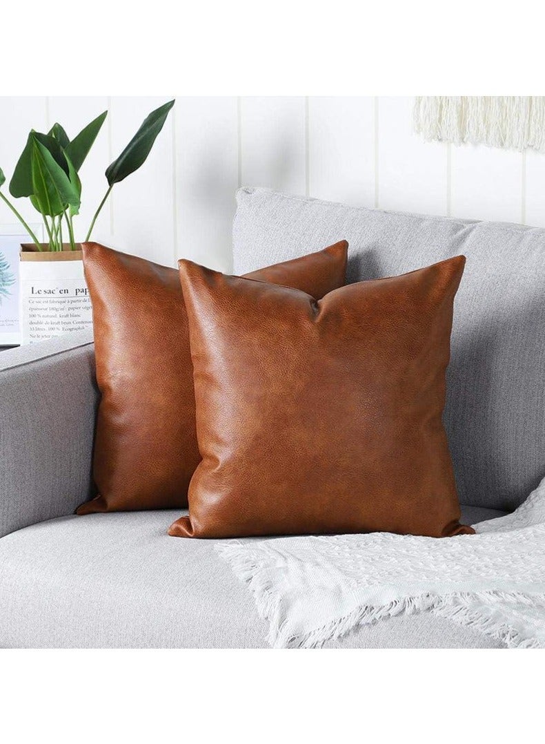 JUNYOUK Set of 2 Throw Pillow Covers, PU leather Pillow Cases, Decorative Modern Pillow Cushion Case for Couch Bedroom Living Room (Brow, 18 x 18 Inch) - Image 3