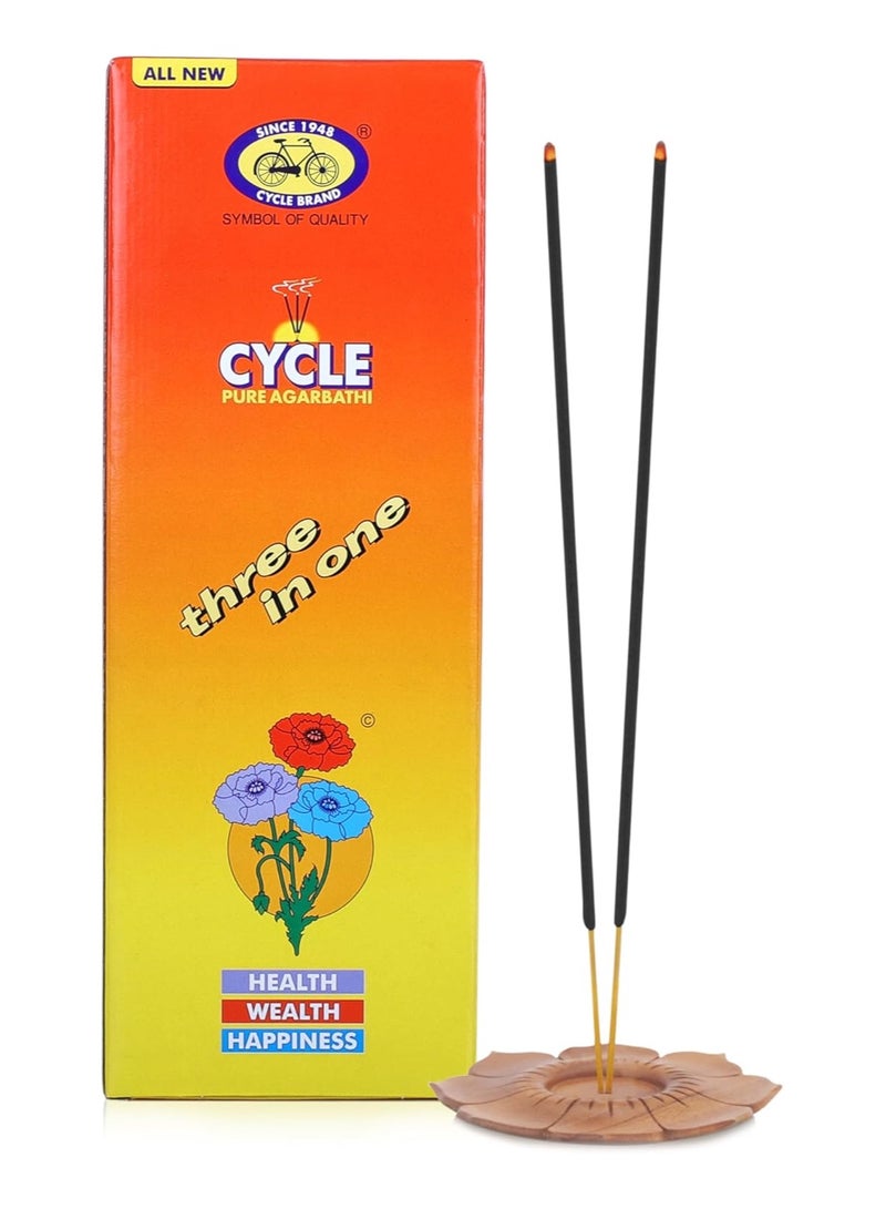 Cycle Pure Agarbatti Three in One Incense Sticks || Pack of 4 || 3 Signature Fragrances Floral, Woody, Lily I Natural Fragrance for Puja, Meditation, Refreshing Ambience