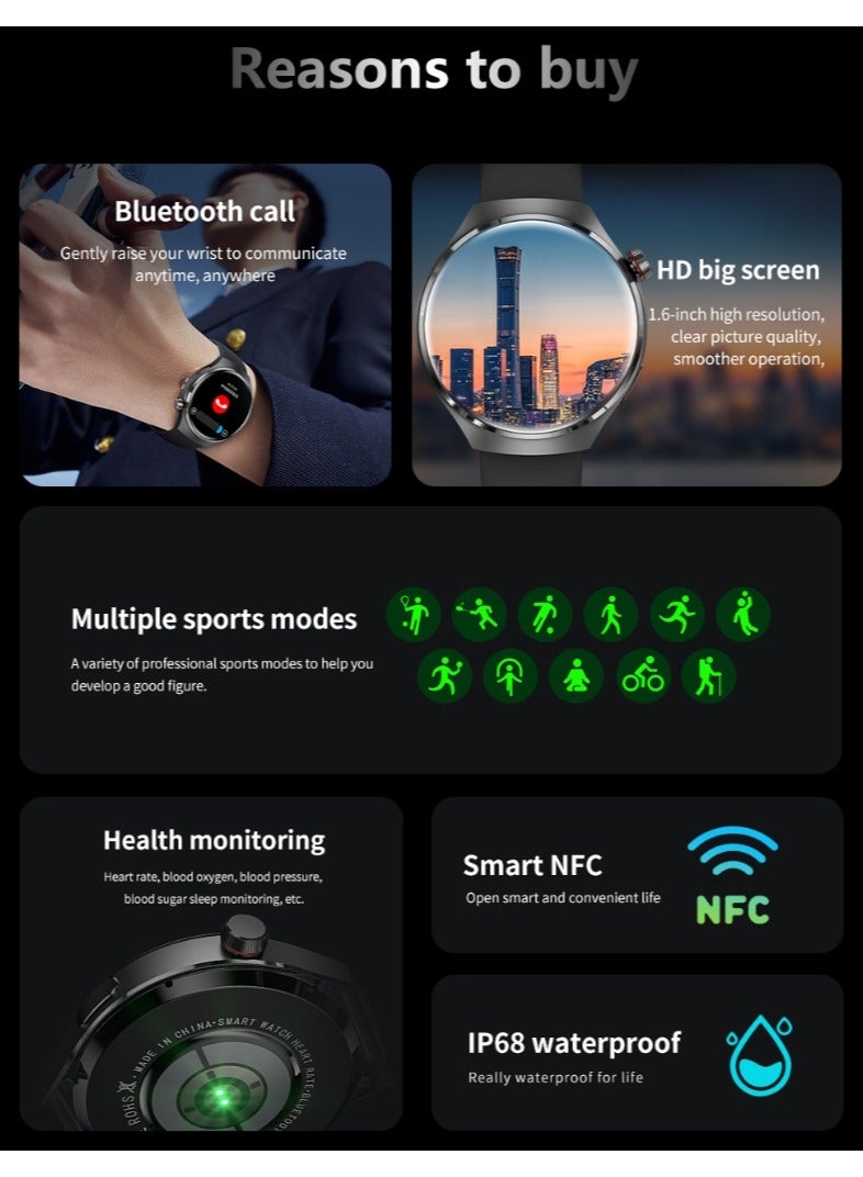 Smart Watch GT4 PRO With Bluetooth Calling Function (Answer/Make Calls), Fitness Tracking Watch With Sleep Monitoring Function, Suitable For IPhone/Android, IP68 Waterproof (Black silicone + Black s - Image 4