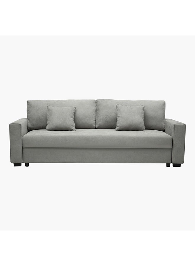 Home Box Cyrus Pull-Out 3 Seater Grey Sofa Bed With Storage And 2 Cushions 223x42x84cm - Image 1