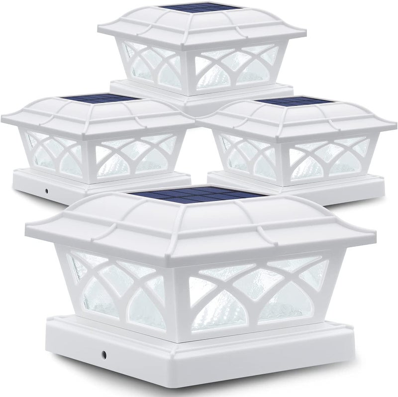 SIEDiNLAR Siedinlar Solar Post Cap Lights Outdoor, 2 Modes Solar Powered Waterproof Fence Deck Light for 4x4 5x5 6x6 Posts Garden Patio Decoration Warm White & Cool White, White (4 Pack)  - Image 1