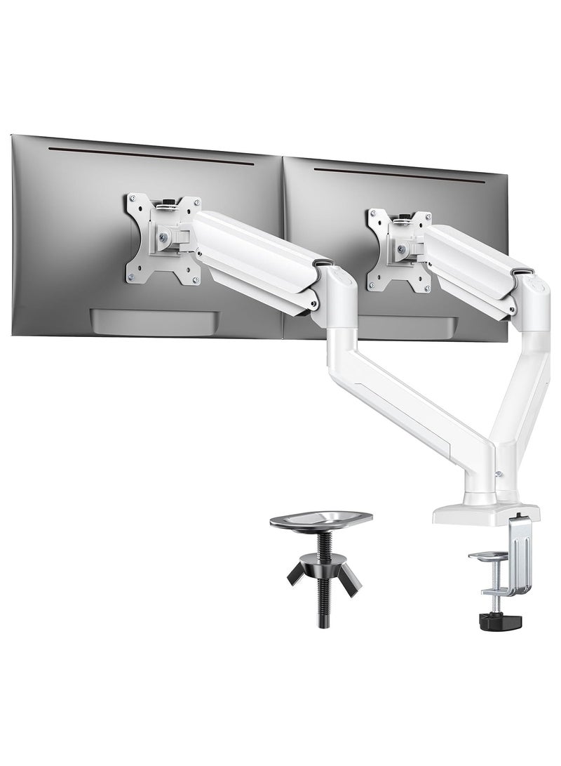 XiuWoo Dual Monitor Mount for 17–32 inch Screens, Max 22 lbs Each Arm, Adjustable Dual Monitor Stand, Sturdy Dual Monitor Arm with 180° Swivel, Tilt, 360° Rotation for Home Office, VESA 75/100mm,White  - Image 1