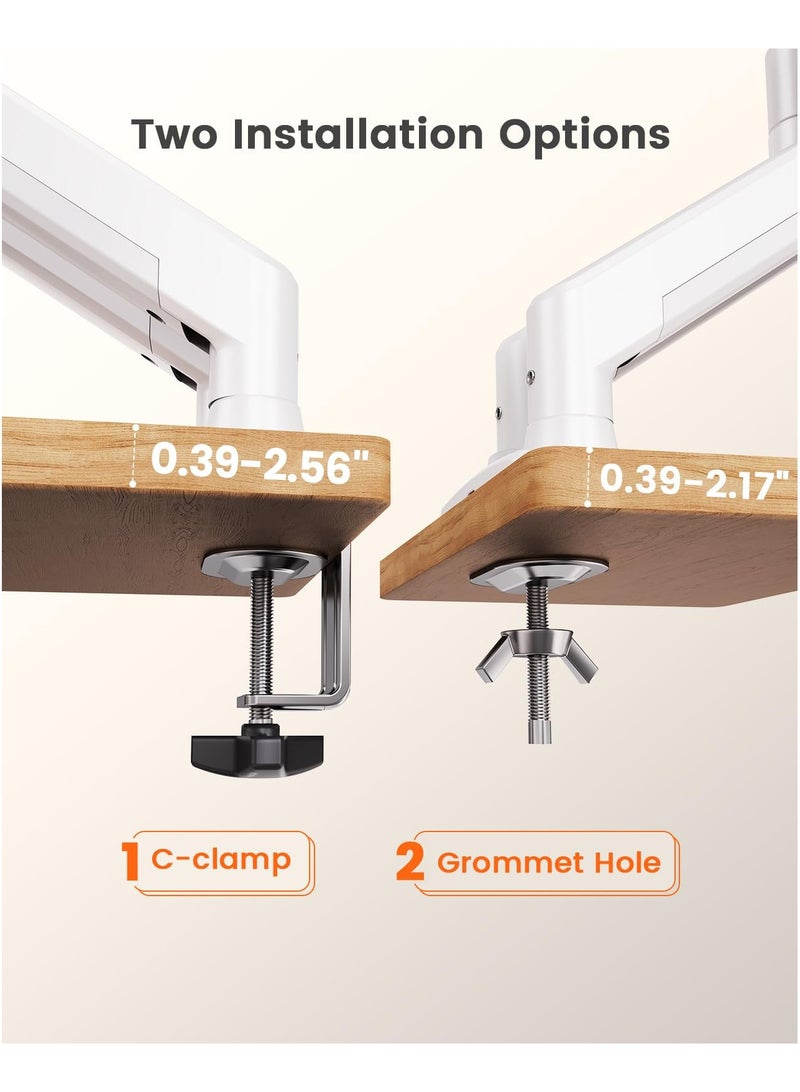 XiuWoo Dual Monitor Mount for 17–32 inch Screens, Max 22 lbs Each Arm, Adjustable Dual Monitor Stand, Sturdy Dual Monitor Arm with 180° Swivel, Tilt, 360° Rotation for Home Office, VESA 75/100mm,White  - Image 5