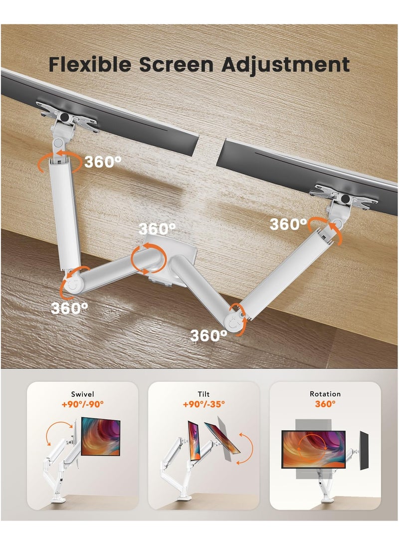 XiuWoo Dual Monitor Mount for 17–32 inch Screens, Max 22 lbs Each Arm, Adjustable Dual Monitor Stand, Sturdy Dual Monitor Arm with 180° Swivel, Tilt, 360° Rotation for Home Office, VESA 75/100mm,White  - Image 4