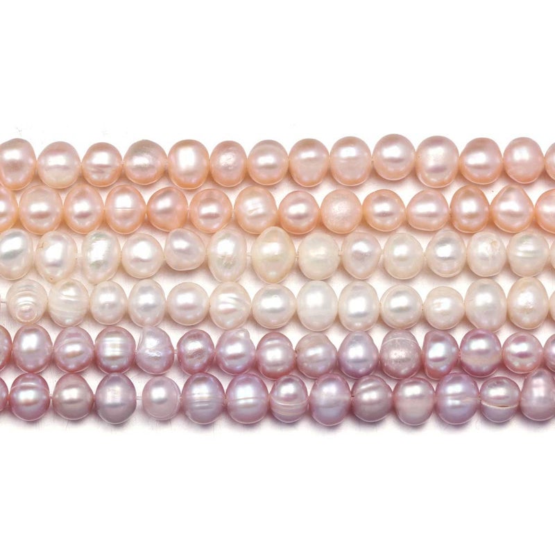 LE SKY Natural Pearl Beads 100% Natural Freshwater Round Pearl Loose Beads (2 Strands) with Hole 6-7mm One Strand 14.2 inch for Jewelry Making Necklace Bracelet Charms - Image 2