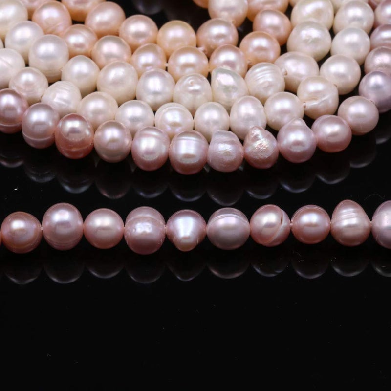 LE SKY Natural Pearl Beads 100% Natural Freshwater Round Pearl Loose Beads (2 Strands) with Hole 6-7mm One Strand 14.2 inch for Jewelry Making Necklace Bracelet Charms - Image 3