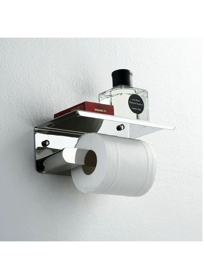 Generic - Chrome 304 Stainless Steel Toilet Paper Holder with Phone Shelf - Image 1