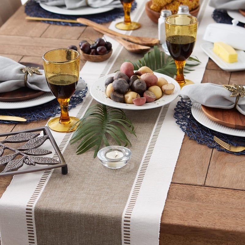 DII Dobby Stripe Woven Table Runner, 13x108 (13x113.5, Fringe Included), Brown - Image 5