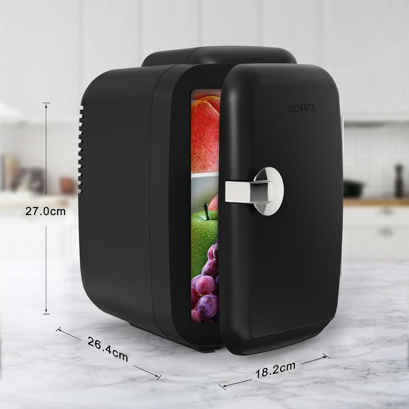 CROWNFUL Mini Fridge, 4 Liter 6 Can Portable Cooler and Warmer, Personal Fridge for Skin Care, Cosmetics, Food, Great for Bedroom, Office, Car, Dorm, ETL Listed (Black) - Image 5