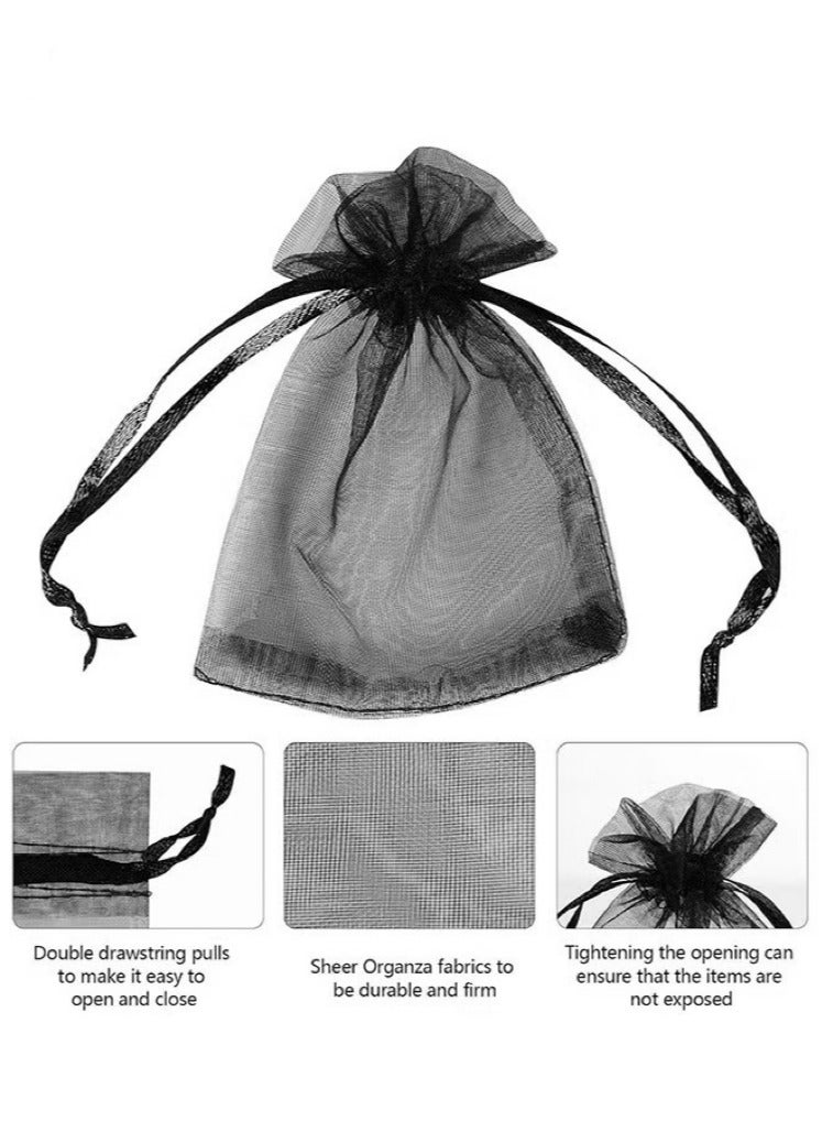 100Pcs Package 8 x 10CM Sheer Drawstring Organza Jewelry Pouches Wedding Party Favor Gift Bags, Little Mesh Gift Pouches Mini Candy Bags for Small Presents Jewelry Earrings（Black） - Image 3