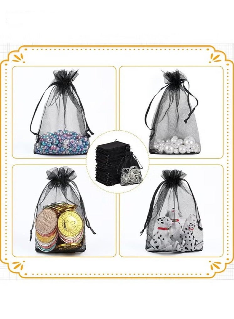 100Pcs Package 8 x 10CM Sheer Drawstring Organza Jewelry Pouches Wedding Party Favor Gift Bags, Little Mesh Gift Pouches Mini Candy Bags for Small Presents Jewelry Earrings（Black） - Image 4