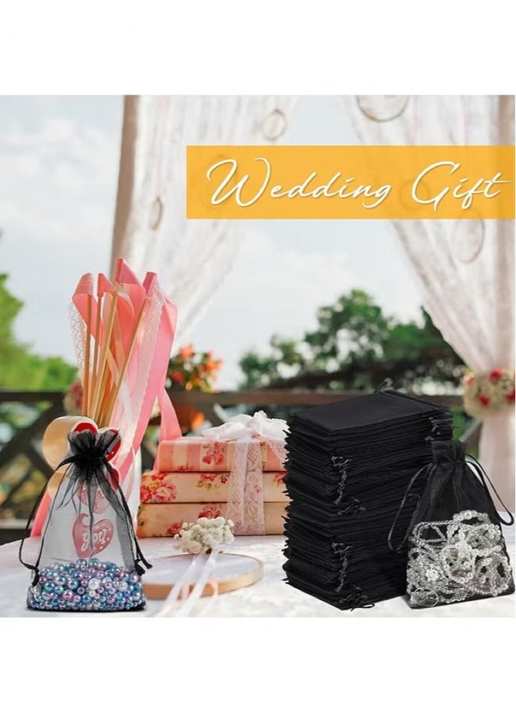 100Pcs Package 8 x 10CM Sheer Drawstring Organza Jewelry Pouches Wedding Party Favor Gift Bags, Little Mesh Gift Pouches Mini Candy Bags for Small Presents Jewelry Earrings（Black） - Image 5