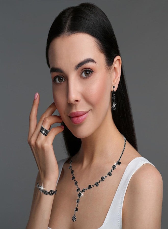 ACO-UINT 5 Pieces Black Clutch Purse Rhinestone Jewelry Sets for Women Prom Necklace Earrings Bracelet Ring Bling Glitter Purse Formal Jewelry for Women Evening Wear - Image 5