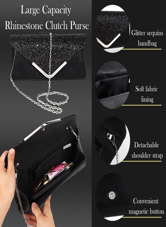 ACO-UINT 5 Pieces Black Clutch Purse Rhinestone Jewelry Sets for Women Prom Necklace Earrings Bracelet Ring Bling Glitter Purse Formal Jewelry for Women Evening Wear - Image 3
