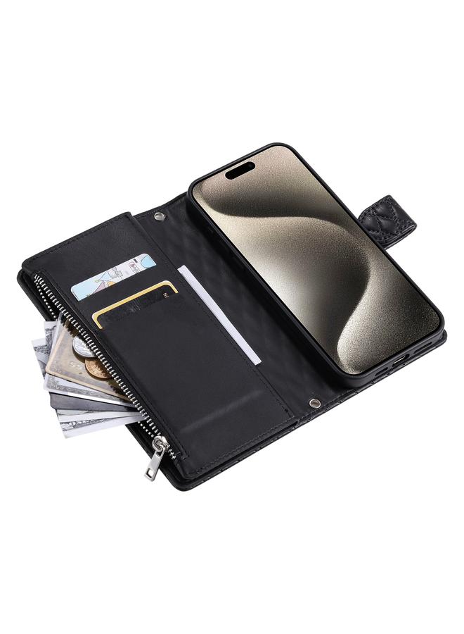 S-TOP Case For iPhone 16 Pro Max Glitter Lattice Zipper Wallet Leather Phone Case - Image 5