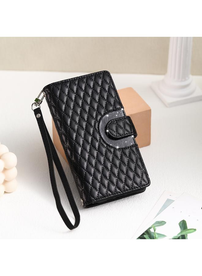 S-TOP Case For iPhone 16 Pro Max Glitter Lattice Zipper Wallet Leather Phone Case - Image 2