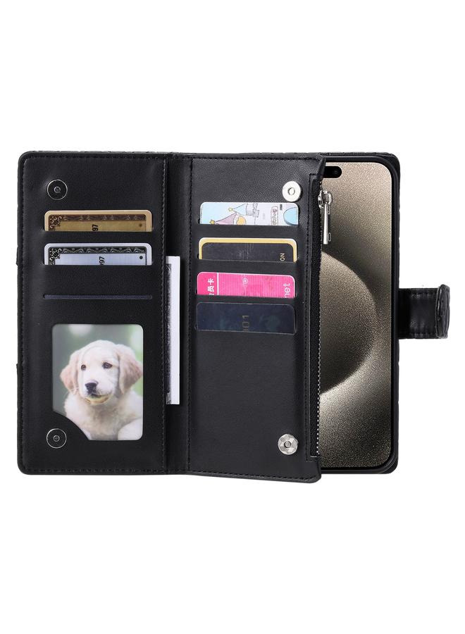 S-TOP Case For iPhone 16 Pro Max Glitter Lattice Zipper Wallet Leather Phone Case - Image 4