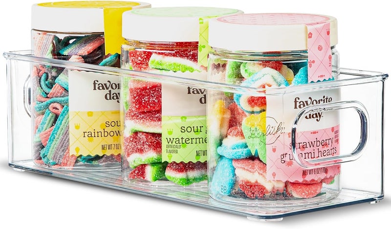 PrimeBox Plastic Food Storage Clear Container Bin with Handles for Organizing Kitchen, Pantry, Refrigerator, Freezer, Pantry, Cabinet, Closet, Bathroom. 10"X4"3" - Image 1