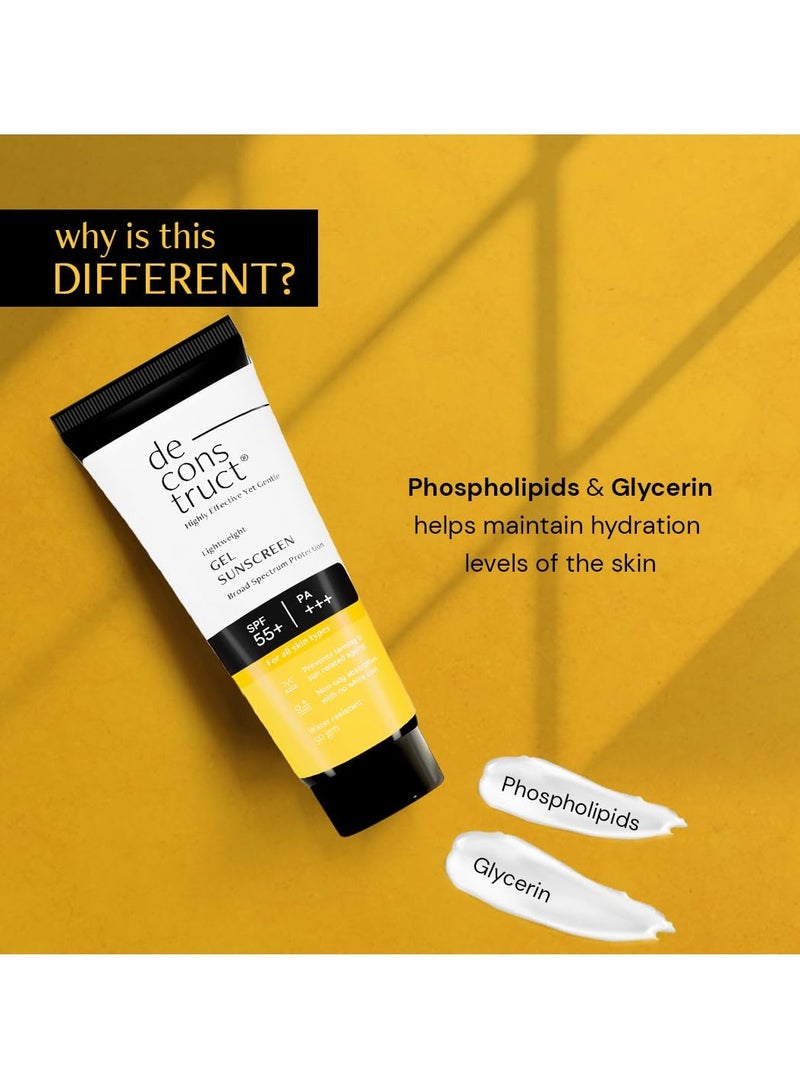 Deconstruct Face Gel Sunscreen SPF 55+ and PA+++ | Gel based sunscreen for oily, combination, acne prone & normal skin| Broad spectrum sunscreen, No White Cast, Lightweight - 50g each, pack of 2 - Image 4
