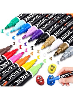 AROIC Paint Pens Paint Markers 16 Colors Oil Based Waterproof Paint Marker Pen Set On Rock Wood Fabric Metal Plastic Glass Canvas Mugs Waterproof Diy Craft And More  - Image 1