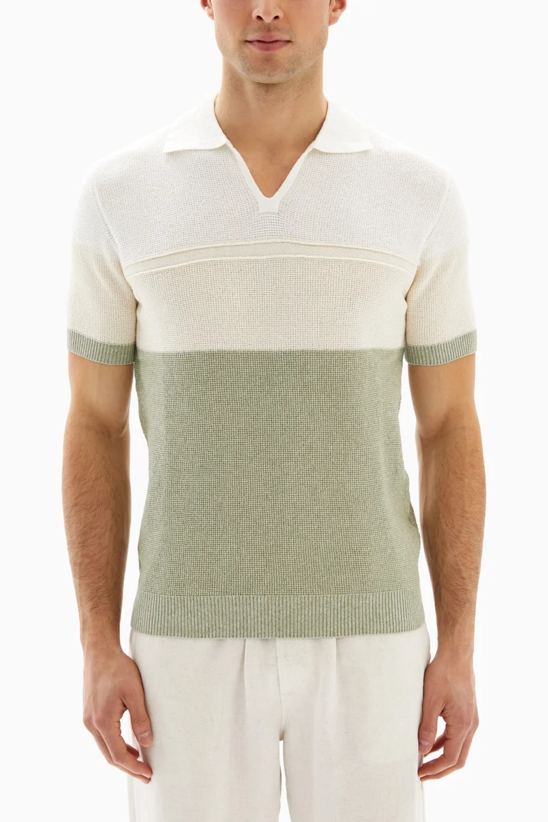 وي كرييت White/Green V-neck Polo Shirt By WECRE8