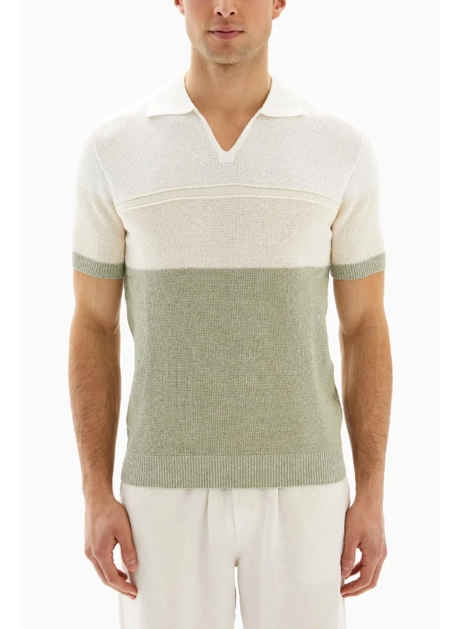 Wecre8 White/Green V-neck Polo Shirt